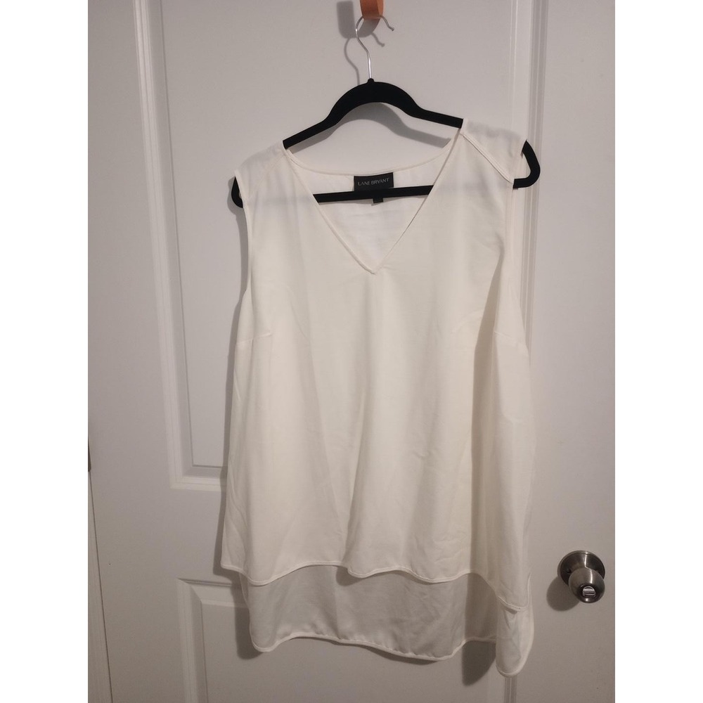 Lane Bryant Women’s Size 20 Ivory White Sleeveless V-Neck Hi Low Tunic Blouse